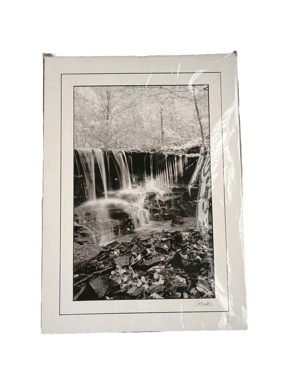 Vtg Waterfall Vertical Falls Photograph B & W 20.5 "x 14.75" Signed Josh Baldo